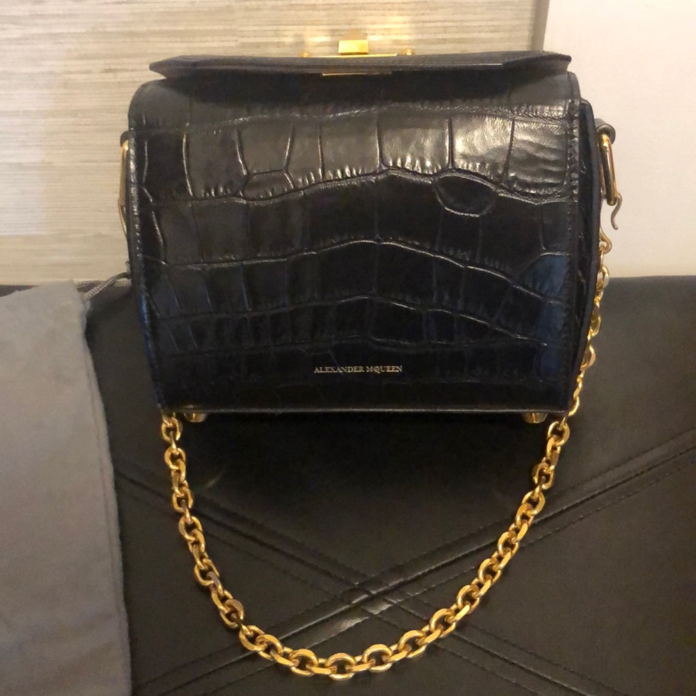 Alexander McQueen black leather box purse